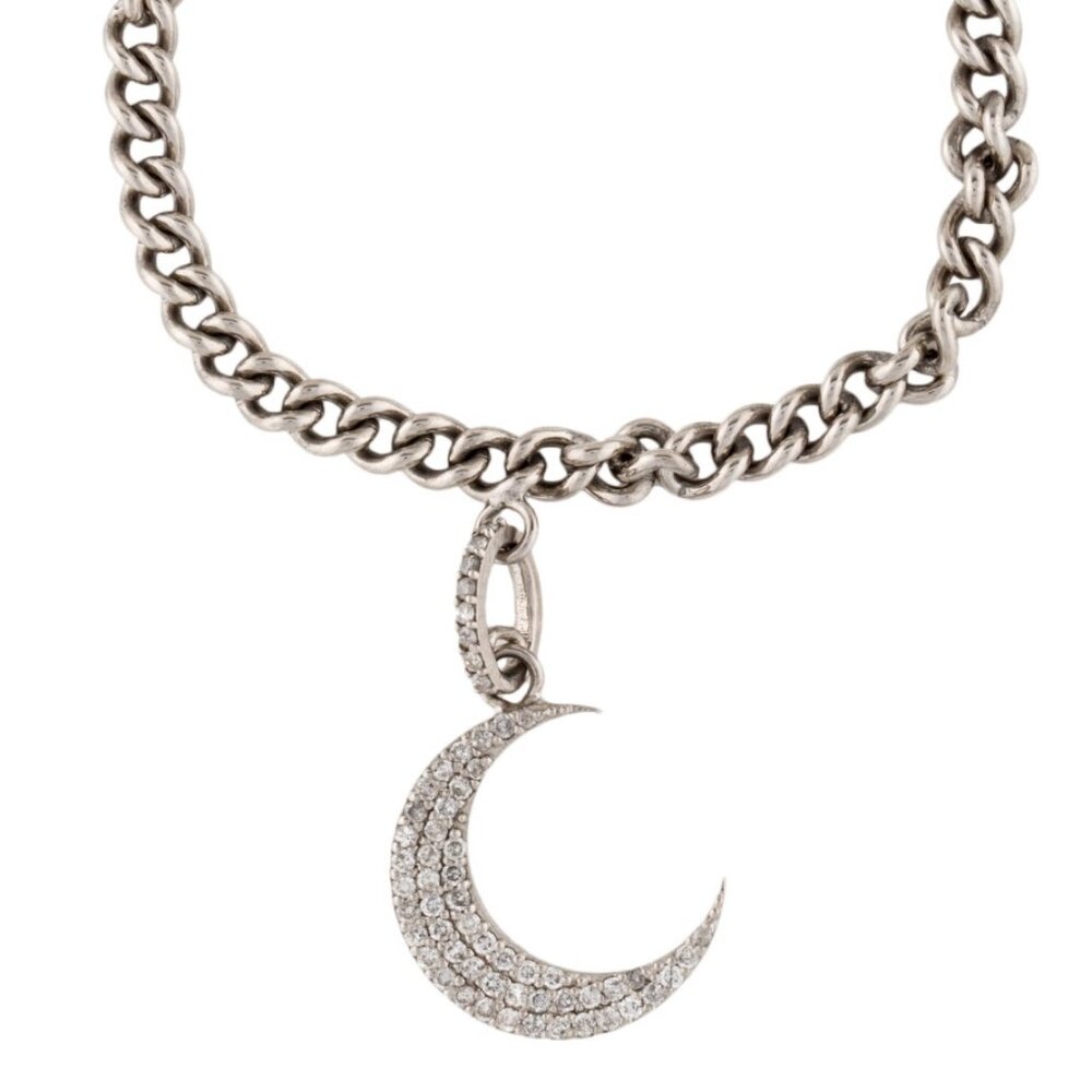 SHERYL LOWE DIAMOND 1/2 CTW SS CRESCENT MOON CROSS CHARM CHAIN BRACELET